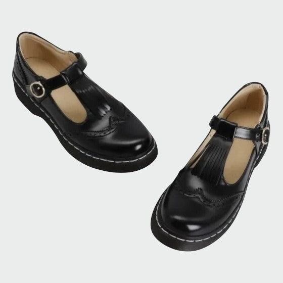 Mary Boutique™ - Elegant T-Bar Leather Shoes