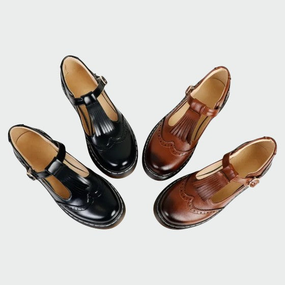 Mary Boutique™ - Elegant T-Bar Leather Shoes